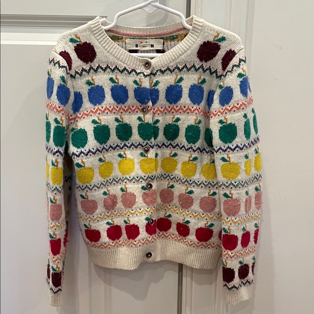 Mini Boden Girls 6-7Y Colorful Apple Patterned Cardigan